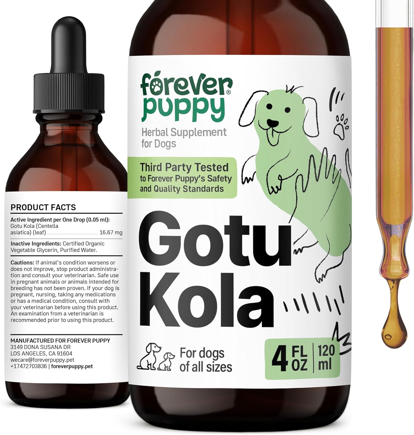Nutritional Brain Supplement for Dogs - Gotu Kola Drops with Centella Asiatica Extract - Brain Health Support for All Breeds - 4 oz