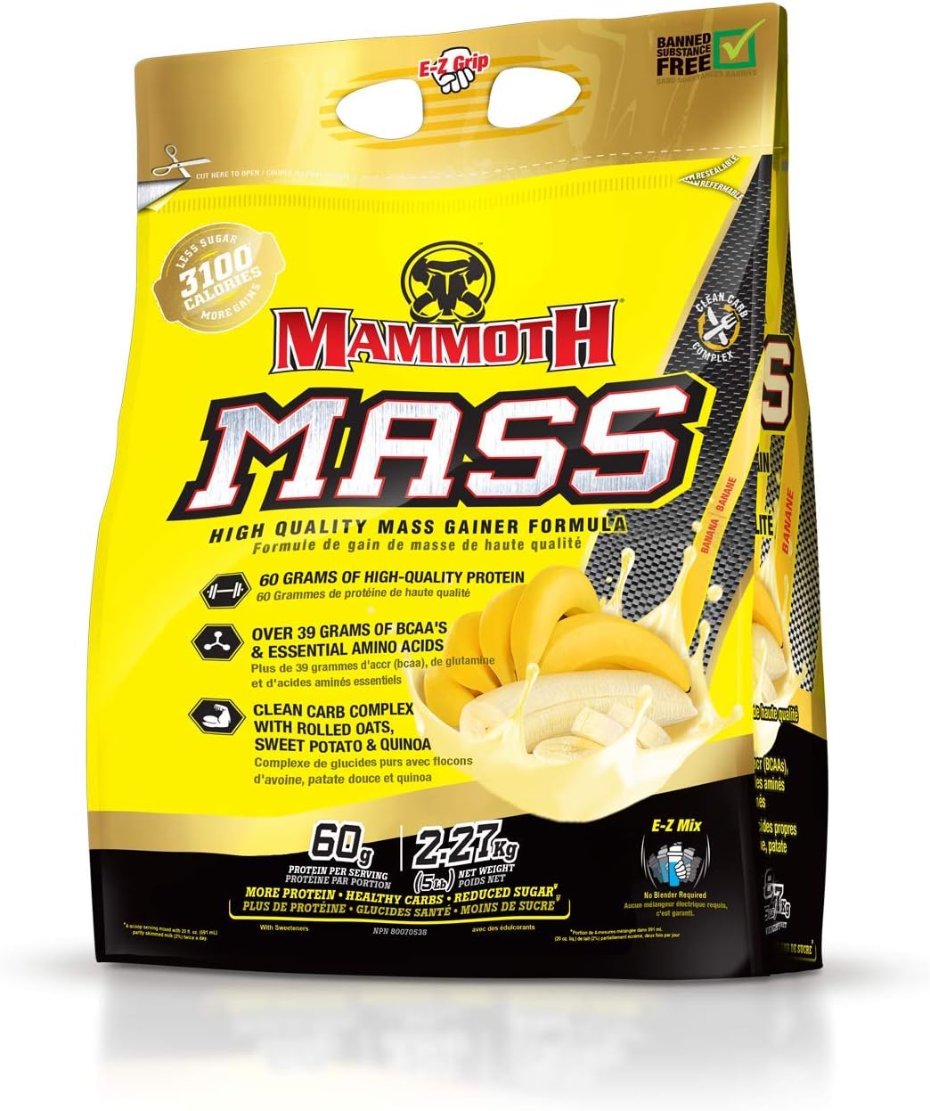 Nutritional Mammoth Mass Supplement - 5 lbs, 2.2kg Banana Flavor - Interactive Formula