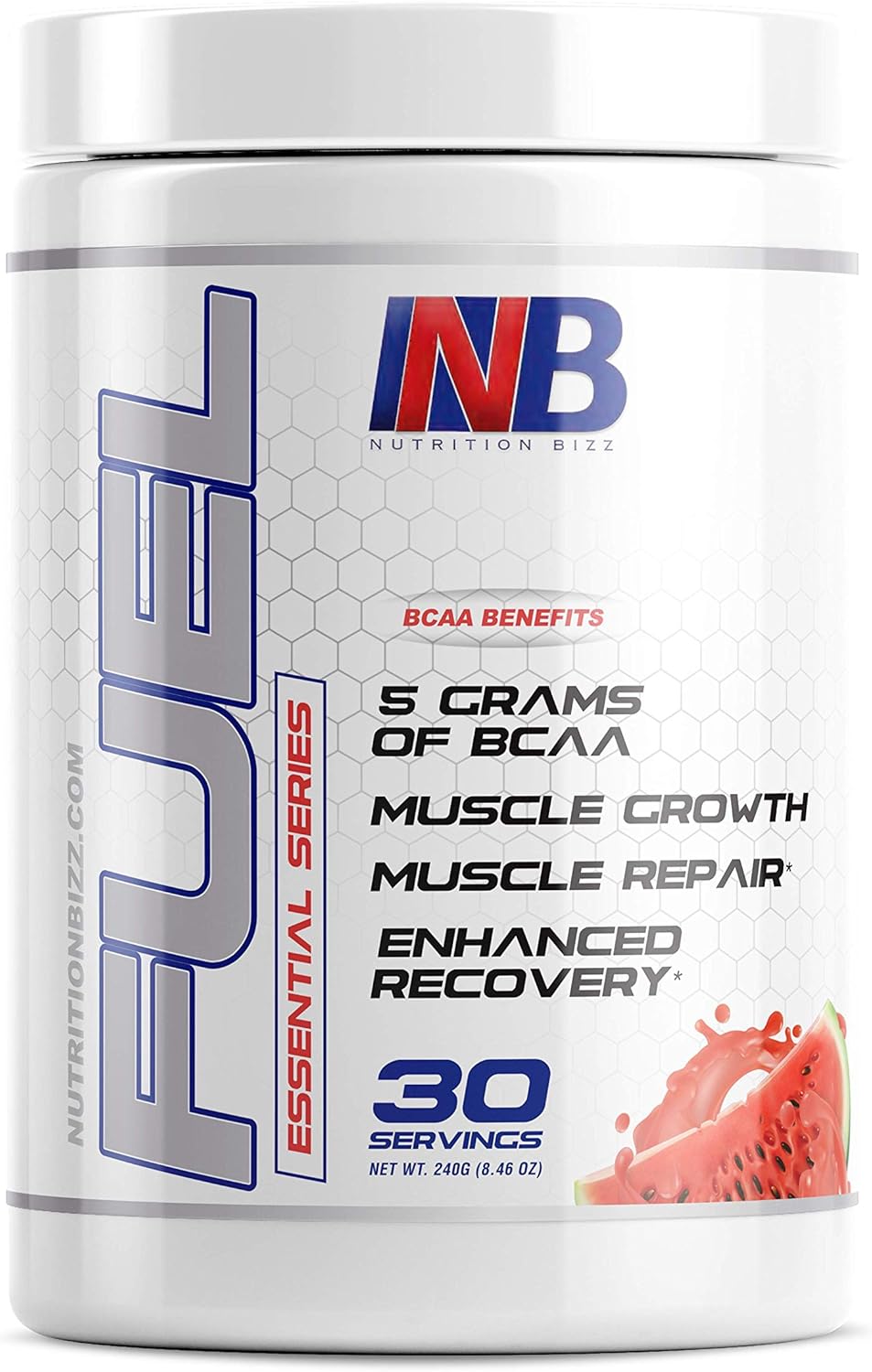 NutritionBizz Fuel BCAA Powder - 5g BCAAs Amino Acids - Post-Workout Recovery Drink - Muscle Building & Endurance - 30 Servings