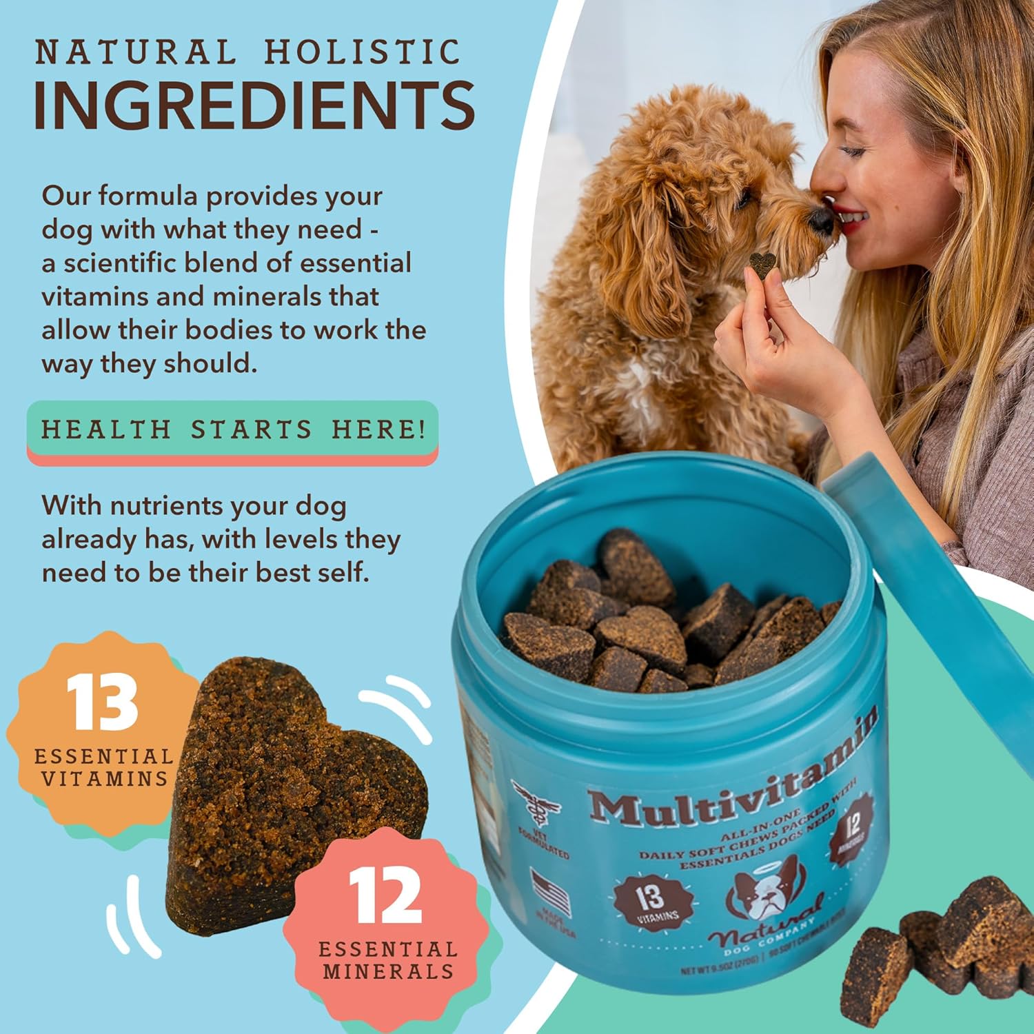 Nutritious Dog Vitamins: Natural Multivitamin Chews (90 pcs) with Peanut Butter & Bacon Flavor, Supports Immune System & Antioxidant, All Ages & Breeds