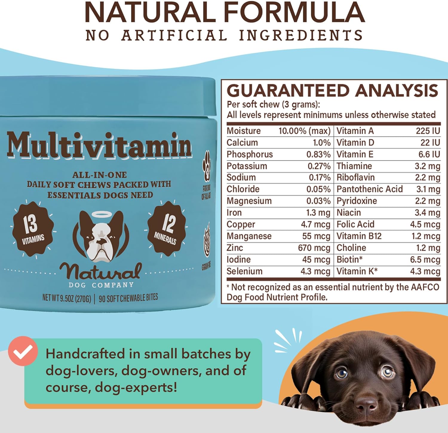 Nutritious Dog Vitamins: Natural Multivitamin Chews (90 pcs) with Peanut Butter & Bacon Flavor, Supports Immune System & Antioxidant, All Ages & Breeds