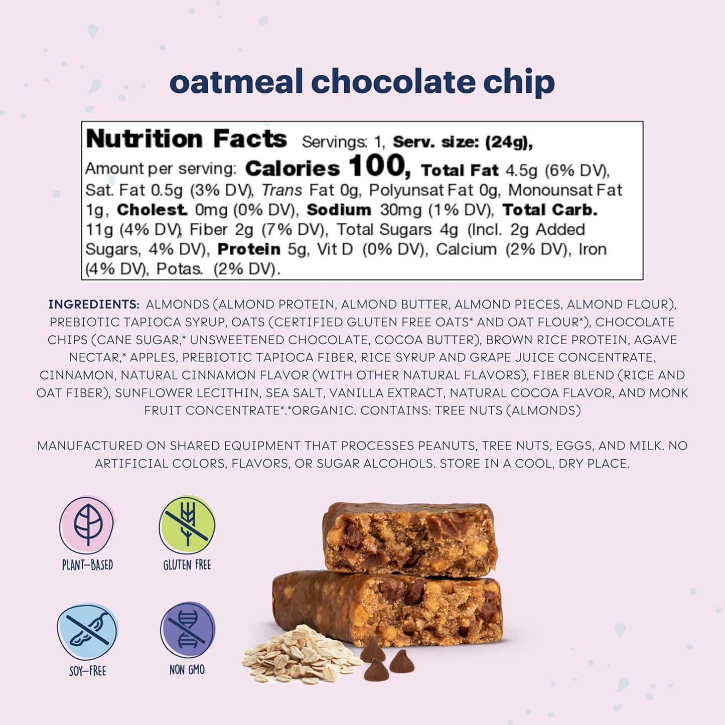 Nutritious Zing Oatmeal Chocolate Chip Kids Protein Bars - 18 Count, Gluten Free, High Protein, Vegan, Dairy Free, Low Sugar Vegan Bars
