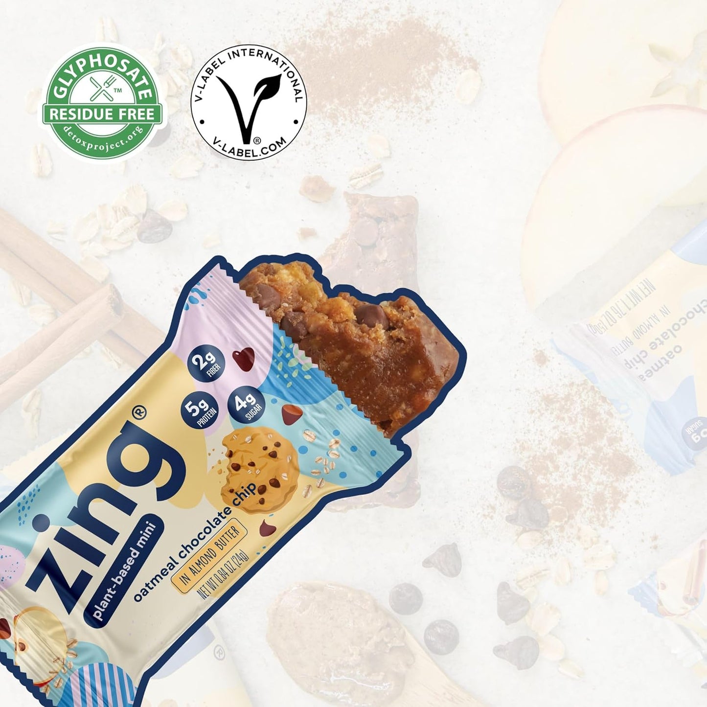 Nutritious Zing Oatmeal Chocolate Chip Kids Protein Bars - 18 Count, Gluten Free, High Protein, Vegan, Dairy Free, Low Sugar Vegan Bars