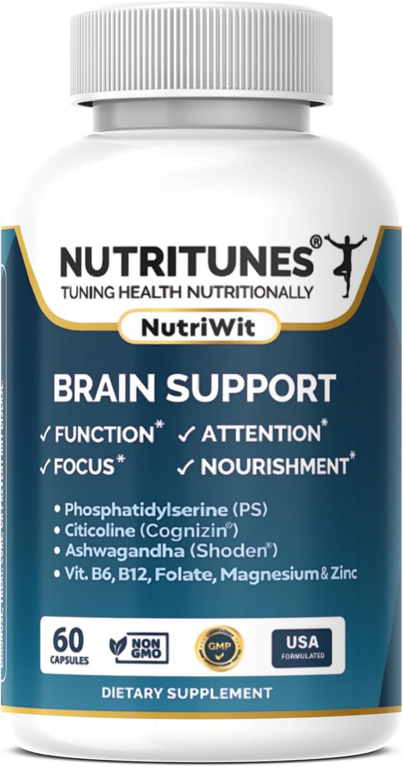 Nutritunes NutriWit - Cognitive Function Supplement for Brain Health and Focus - Non-GMO, Gluten-Free - 60 Capsules