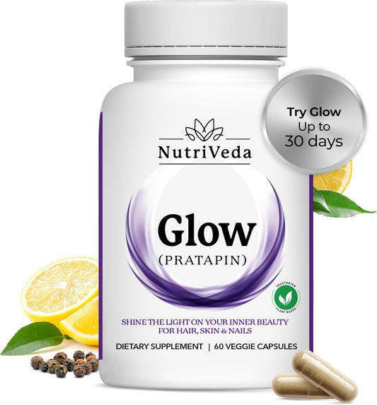 Nutriveda Glow Capsules: Premium Hair, Skin, and Nail Vitamins for Men and Women - Beauty & Wellness Support - 60 Capsules