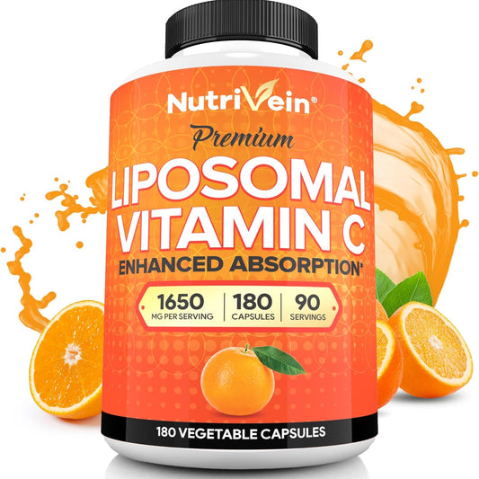 Nutrivein Liposomal Vitamin C 1650mg - 180 Capsules - High Absorption Ascorbic Acid - Immune System Support & Collagen Booster - Antioxidant Powerhouse