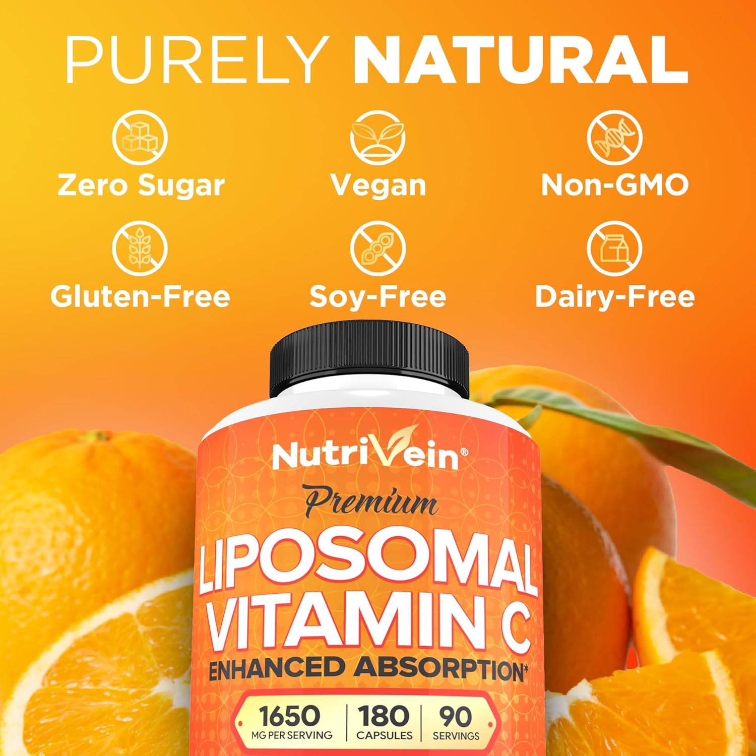 Nutrivein Liposomal Vitamin C 1650mg - 180 Capsules - High Absorption Ascorbic Acid - Immune System Support & Collagen Booster - Antioxidant Powerhouse