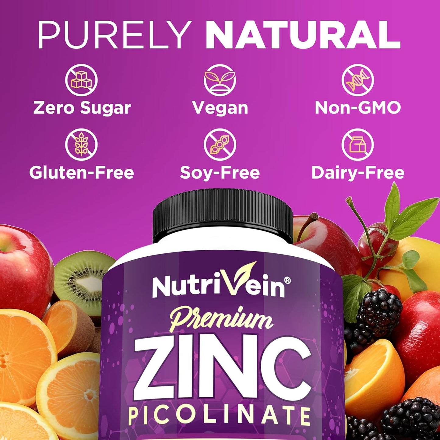 Nutrivein Premium Zinc Picolinate 100mg - 120 Capsules for Immune System Support & Cellular Health - Bioavailable Supplement for Enhanced Absorption