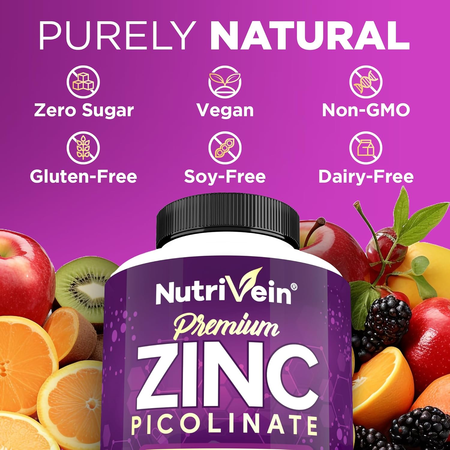 Nutrivein Premium Zinc Picolinate 100mg - 120 Capsules for Immune System Support & Cellular Health - Bioavailable Supplement for Enhanced Absorption