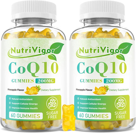 NutriVigor CoQ10 Gummies - 200mg High Absorption Coenzyme Q10 Supplement for Energy & Immune Health - Vegan Pineapple Gummies - 120 Count