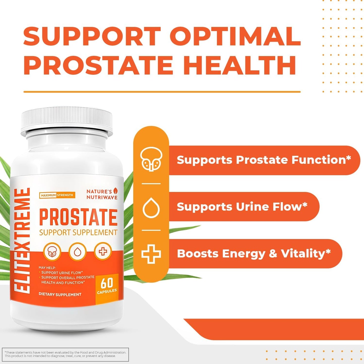 NutriWave ELITEXTREME PROSTATE Supplements for Men - Saw Palmetto Extract for Prostate & Urinary Health - Non-GMO, Made in USA - 60 Caps, 6 Month Supply