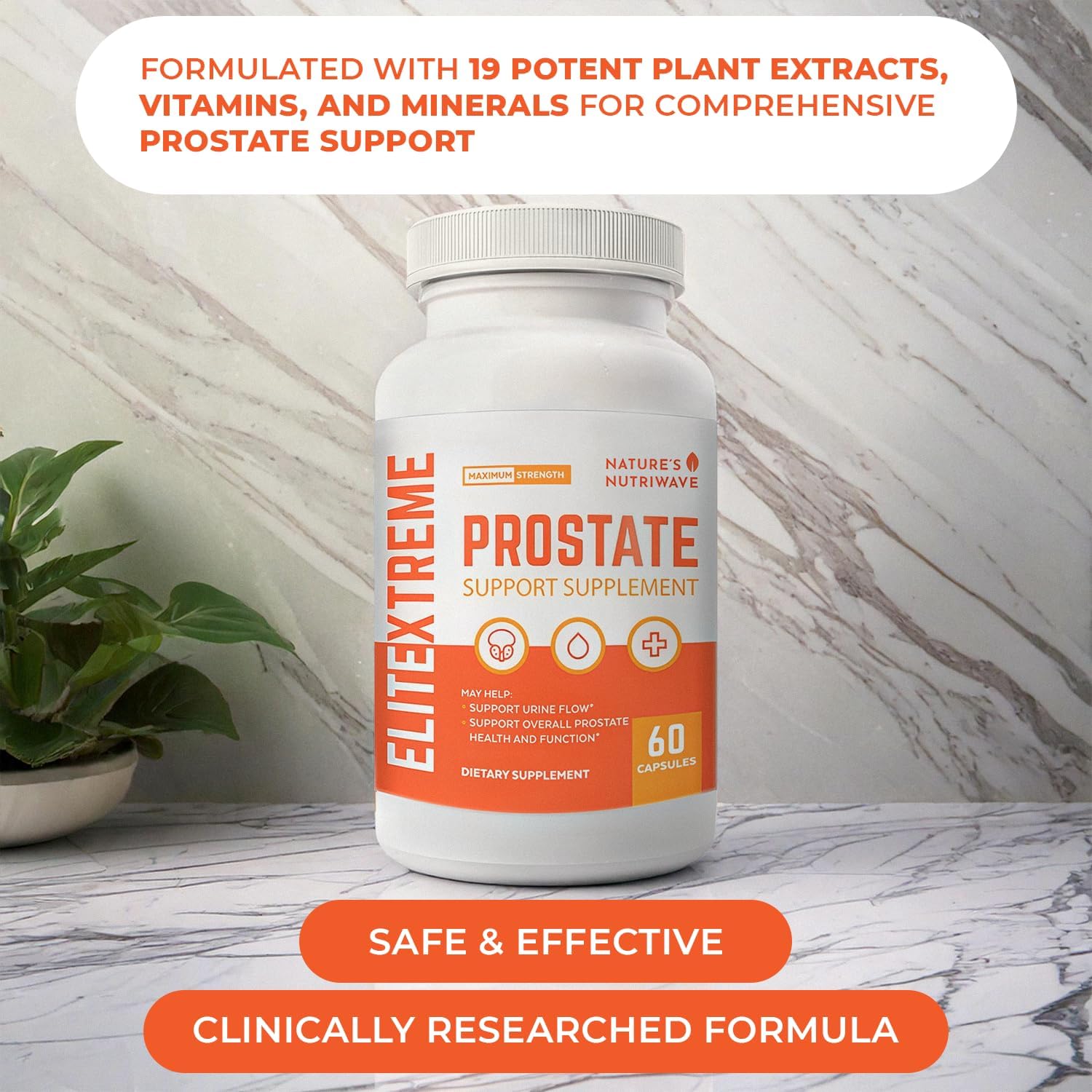 NutriWave ELITEXTREME PROSTATE Supplements for Men - Saw Palmetto Extract for Prostate & Urinary Health - Non-GMO, Made in USA - 60 Caps, 6 Month Supply