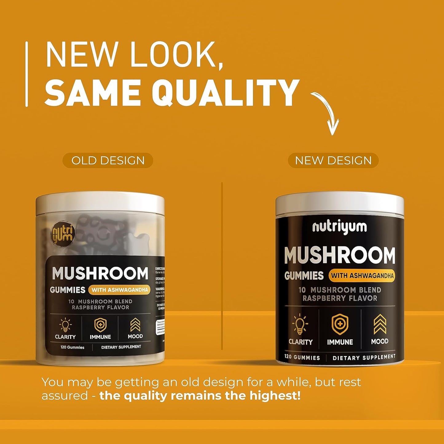 nutriyum Mushroom Gummies - Immune, Energy, & Cognitive Support Blend with Lions Mane, Ashwagandha, and More - 120 pcs