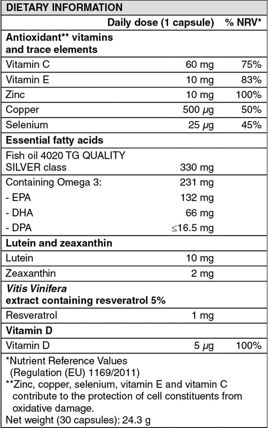 Nutrof Total Eye Health Supplement Capsules with Lutein, Zeaxanthin, Omega 3, Antioxidants - 30 Capsules - 1 Month Supply
