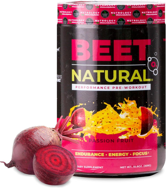 Nutrology Beet Natural O2 Pre Workout Powder - Energy, Endurance & Nitric Oxide Booster - Beet Powder, Yerba Mate, Adaptogens & Electrolytes - Vegan Passion Fruit Flavor - 30 Servings