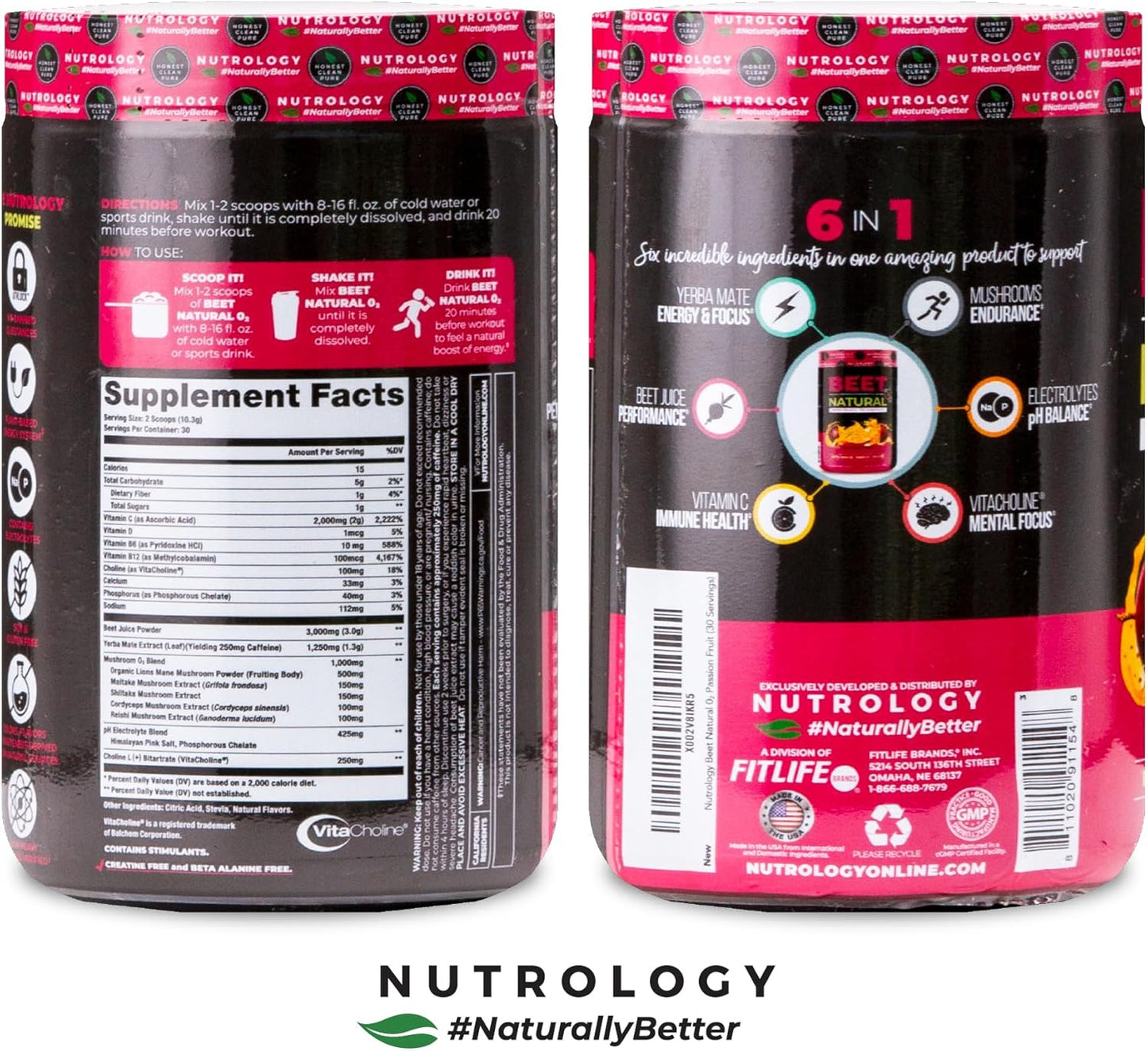 Nutrology Beet Natural O2 Pre Workout Powder - Energy, Endurance & Nitric Oxide Booster - Beet Powder, Yerba Mate, Adaptogens & Electrolytes - Vegan Passion Fruit Flavor - 30 Servings