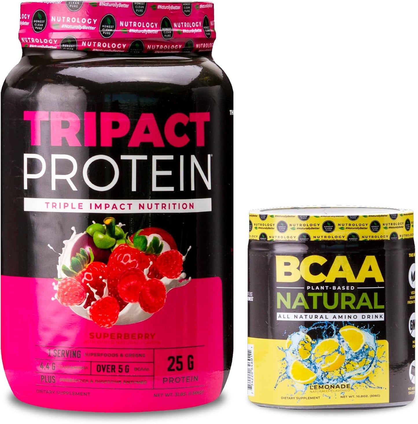Nutrology TRIPACT Superberry Protein Powder - 7-in-1 Meal Replacement & BCAA Lemonade Shake (40 Servings)