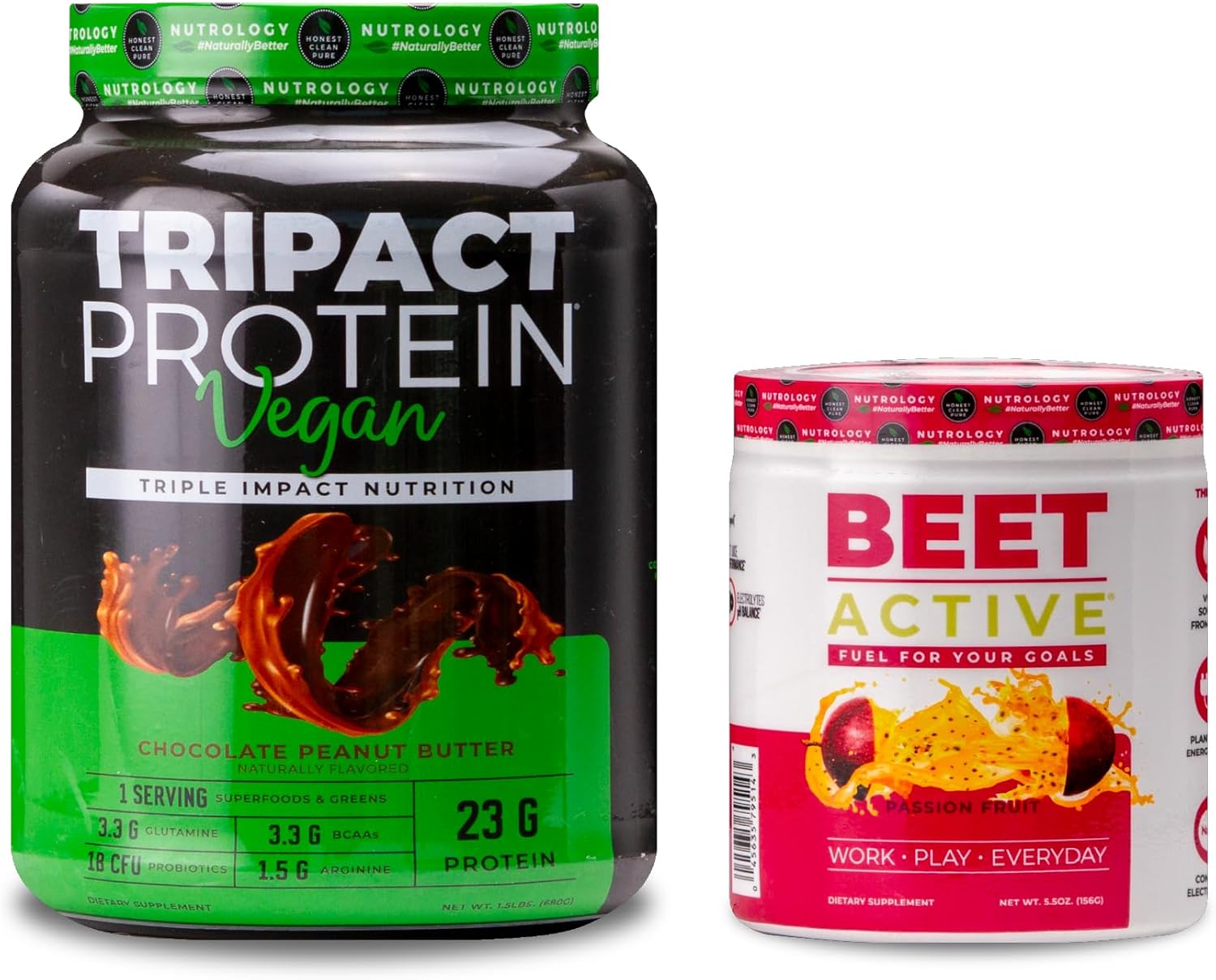Nutrology TRIPACT Vegan Protein Powder Bundle - Chocolate Peanut Butter & Passion Fruit Flavors, 20 Servings & 30 Servings