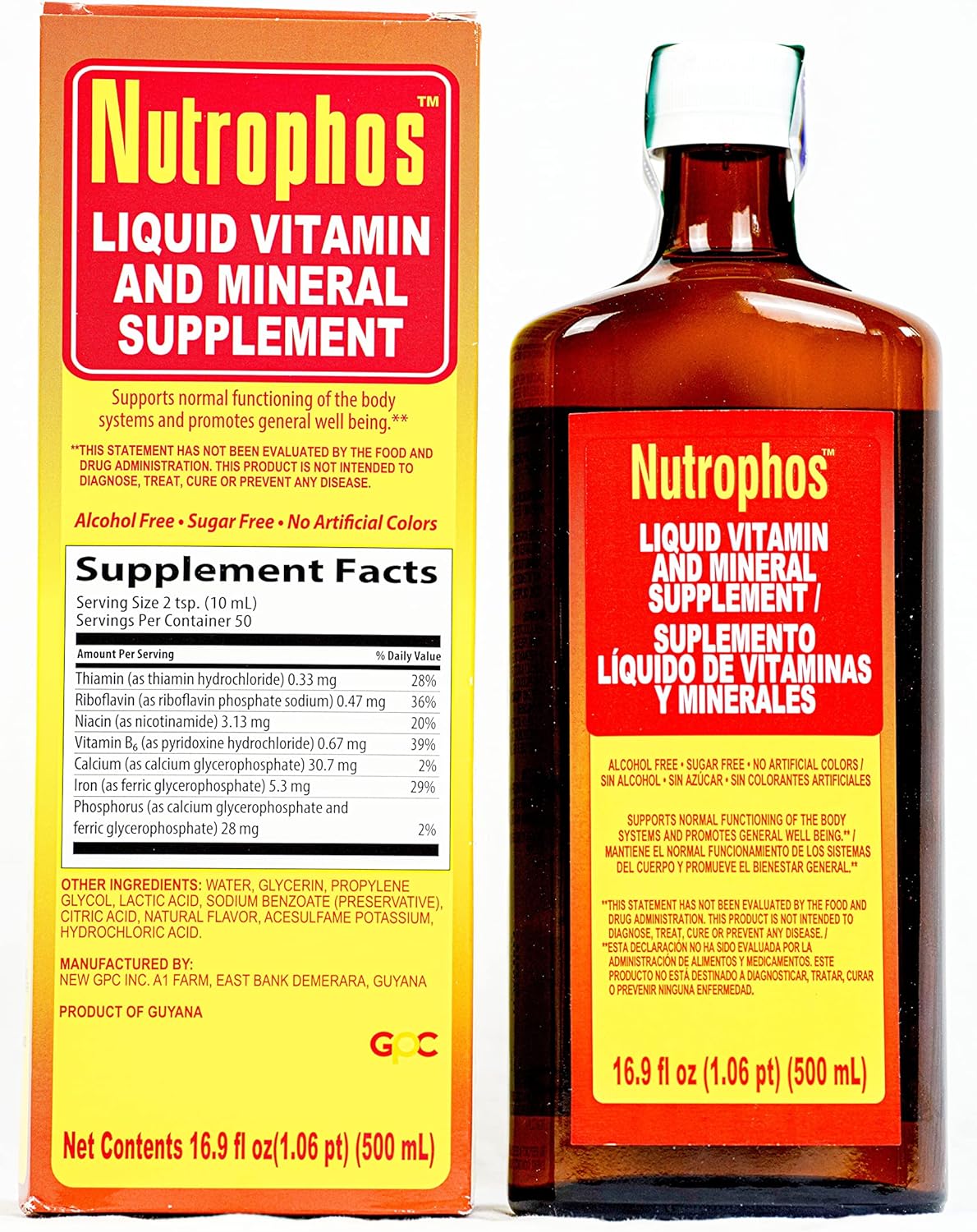 Nutrophos Liquid Vitamin and Mineral Supplement - Supports Body Systems and Well Being - 16.9 fl oz Bottle