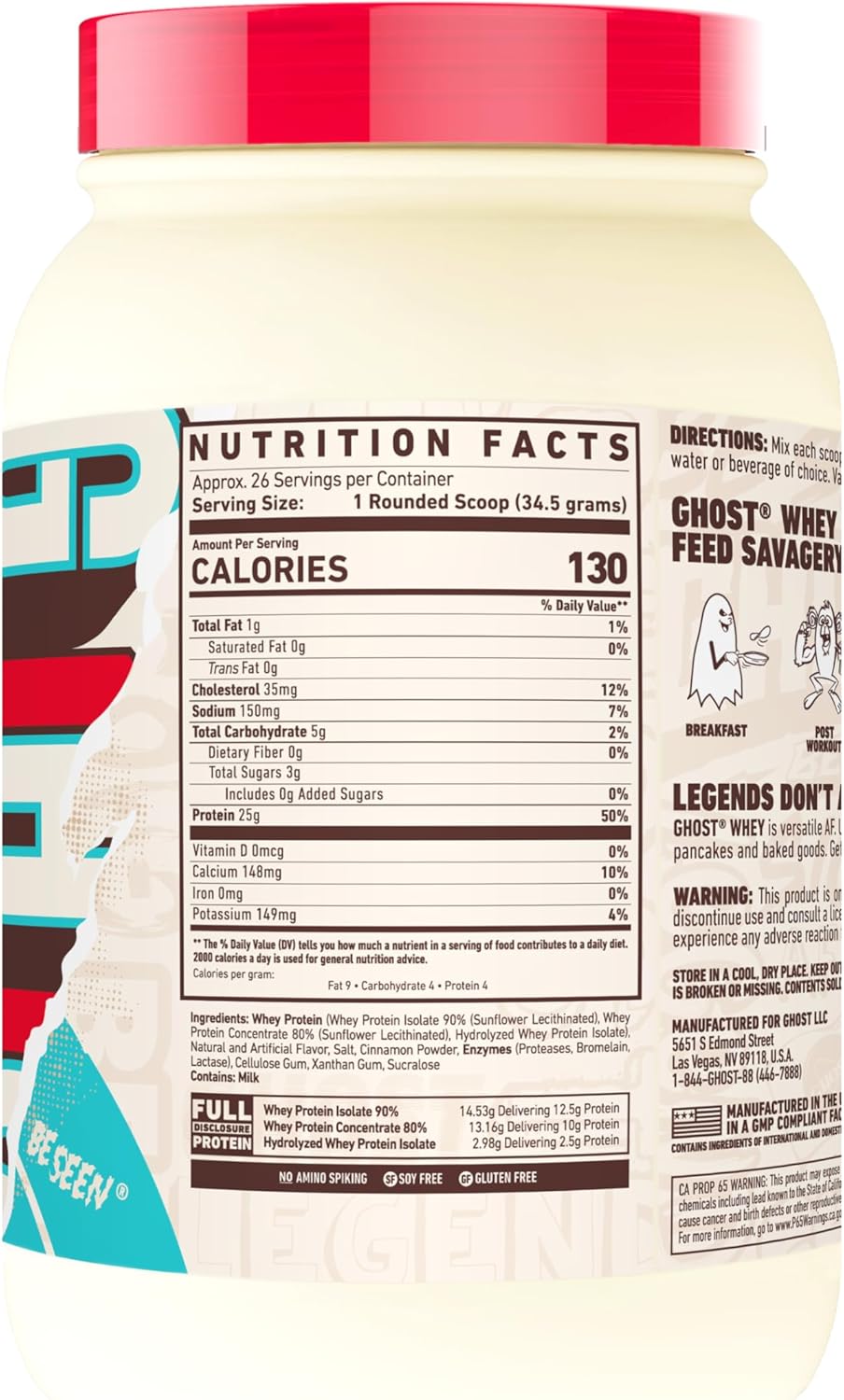 Nutter Butter Flavored GHOST Whey Protein Powder - 2.4LB Tub with 26G Protein - Peanut Butter Cookie Blend