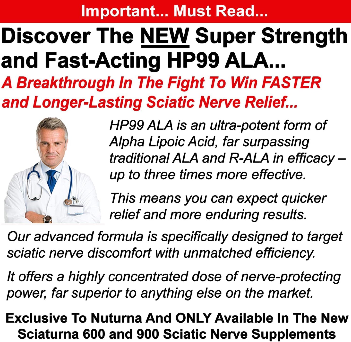 Nuturna Sciatica Supplement with 600mg Alpha Lipoic Acid - Maximum Strength ALA Nerve Support - Natural Vitamin Capsules for Sciatic Nerve Relief