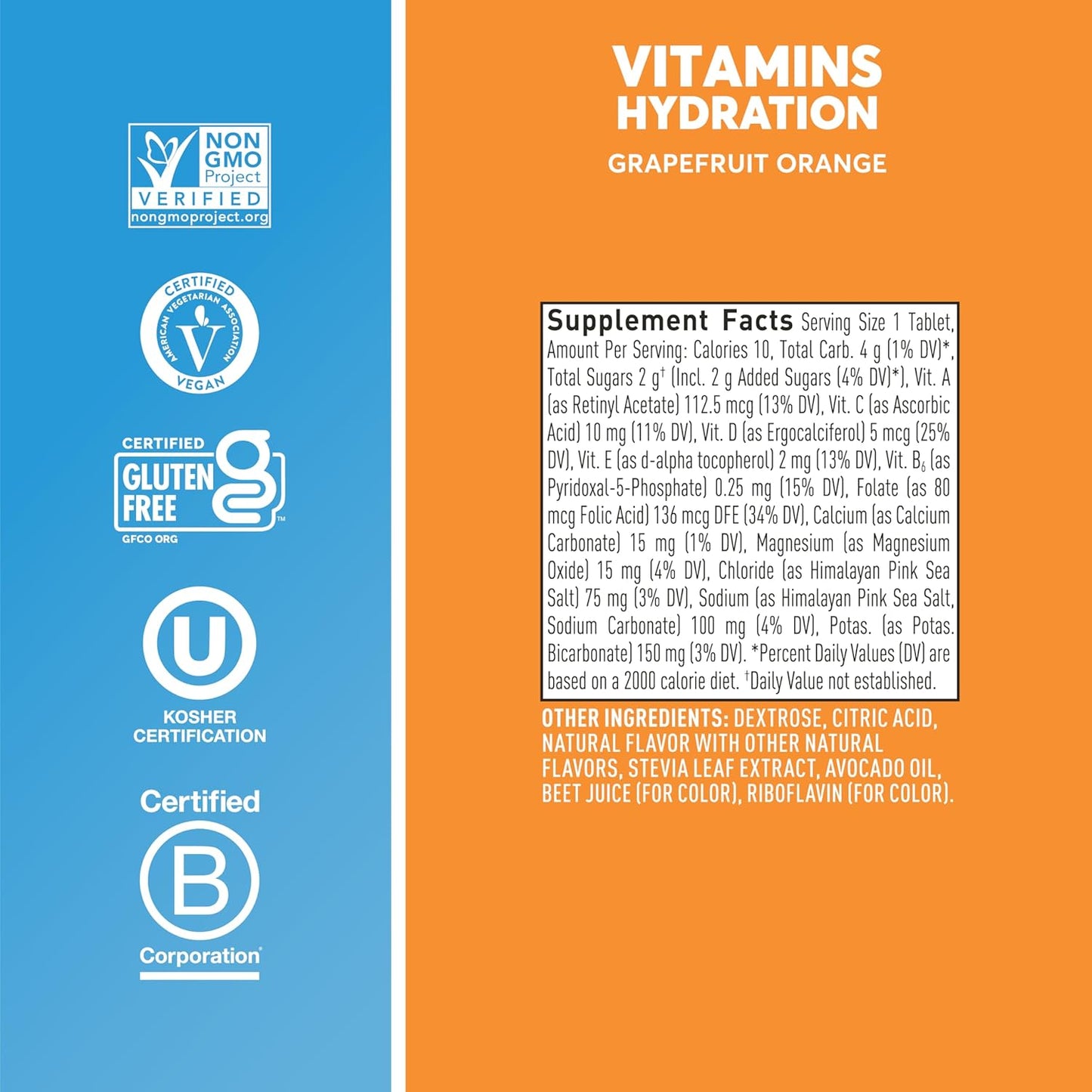 Nuun Electrolyte Tablets with Vitamins, Grapefruit Orange Flavor, 5 Essential Electrolytes + Vitamin A, B6, C, D, E, Magnesium, Vegan, Non-GMO - 8 Pack (96 Servings)