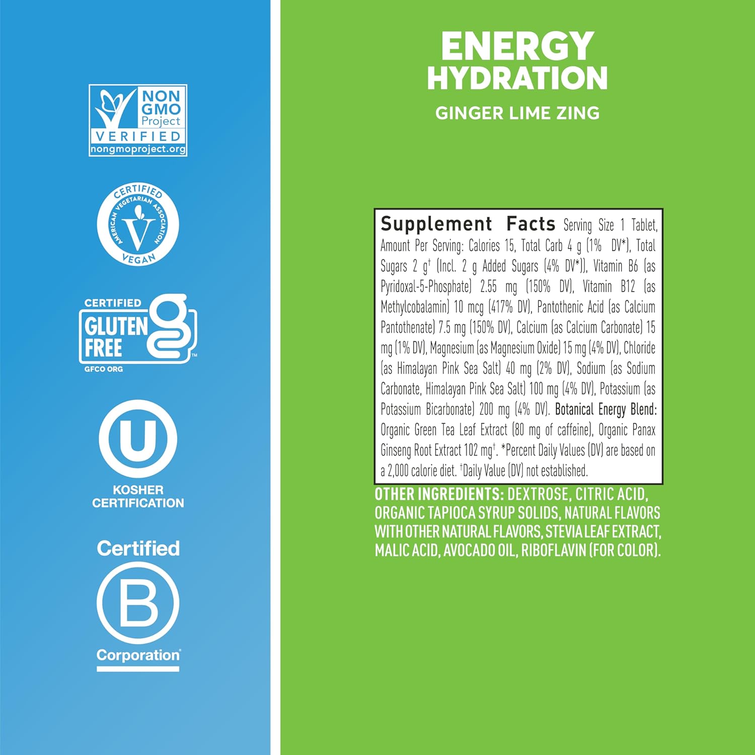 Nuun Energy Electrolyte Tablets - Ginger Lime Zing Flavor - 8 Pack (80 Servings) - Vegan & Non-GMO - B Vitamins, Ginseng, Caffeine - Hydration & Energy Support