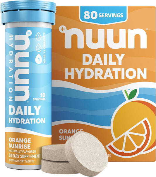 Nuun Hydration Daily Electrolyte Tablets, Orange Sunrise Flavor, Sugar-Free, 5 Essential Electrolytes, Vegan & Gluten-Free, 8 Pack
