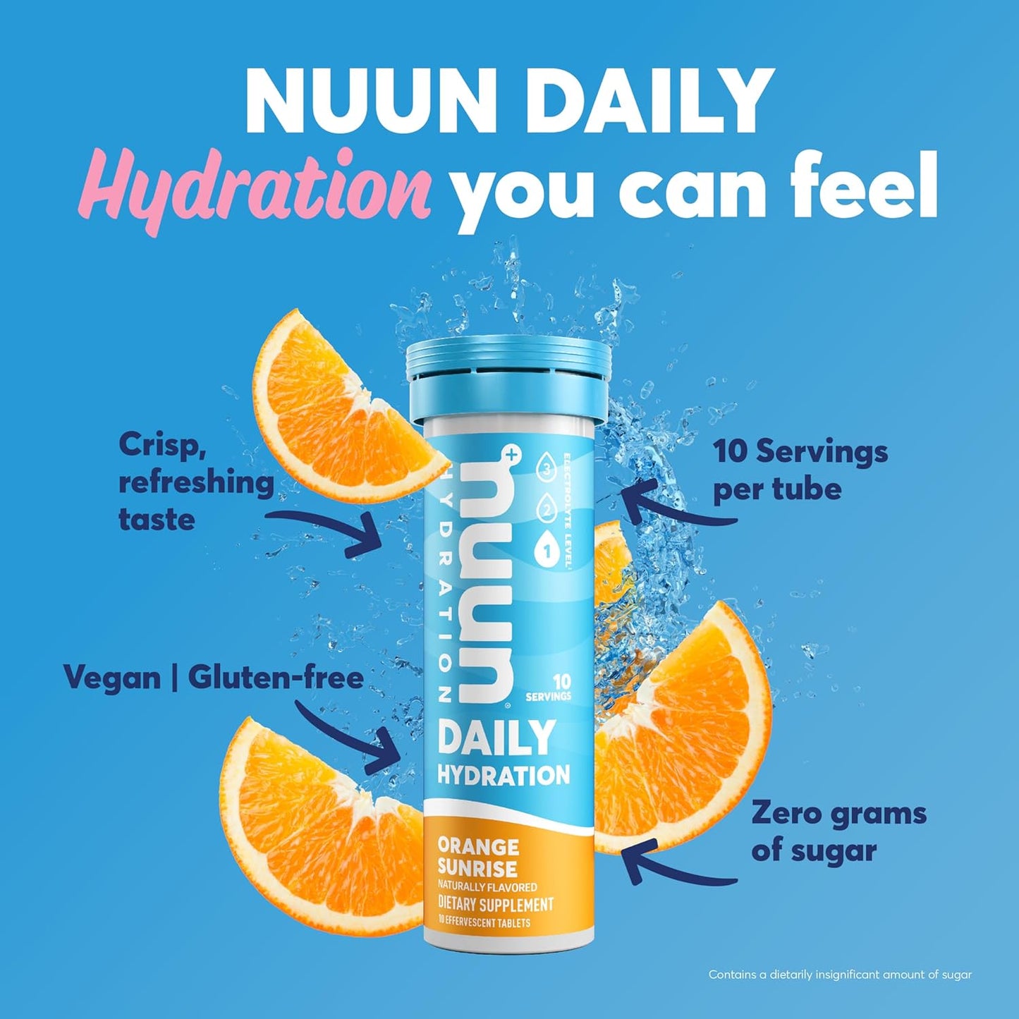 Nuun Hydration Daily Electrolyte Tablets, Orange Sunrise Flavor, Sugar-Free, 5 Essential Electrolytes, Vegan & Gluten-Free, 8 Pack