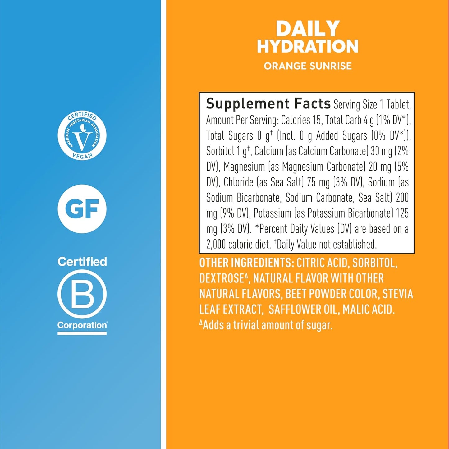 Nuun Hydration Daily Electrolyte Tablets, Orange Sunrise Flavor, Sugar-Free, 5 Essential Electrolytes, Vegan & Gluten-Free, 8 Pack