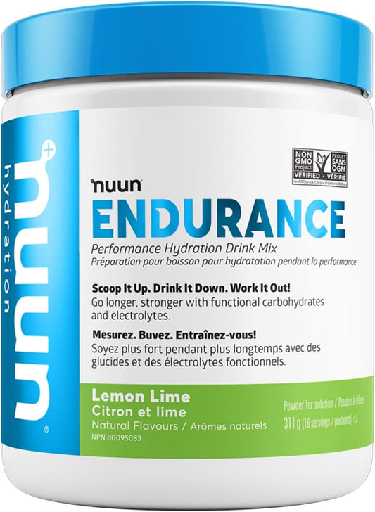 Nuun Hydration Endurance Powder Lemon Lime - Workout Support with 5 Essential Electrolytes, Carbohydrates, Vegan, Non-GMO (16 Servings)