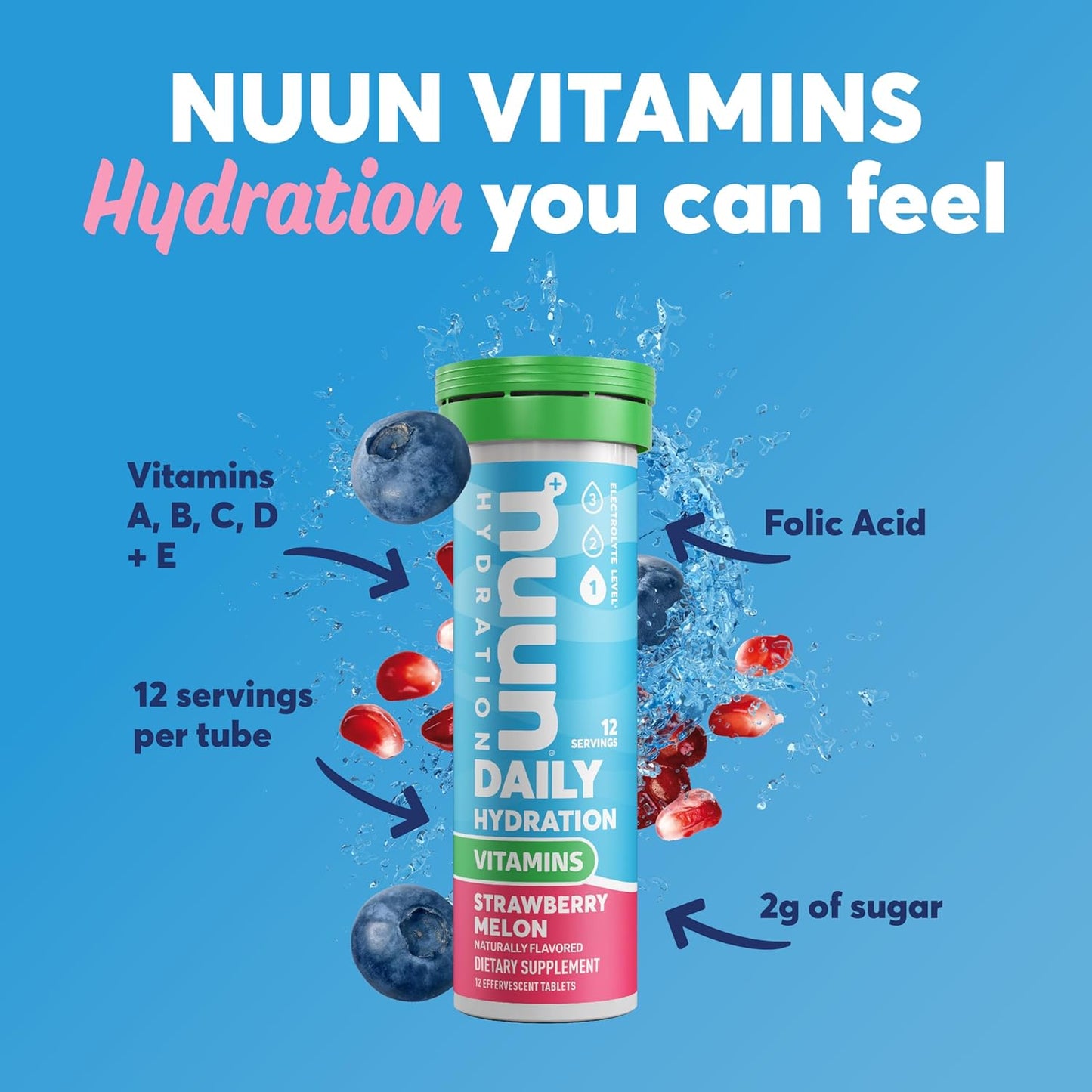 Nuun Hydration Vitamins Electrolyte Tablets, Mixed Fruit Flavor, 5 Essential Electrolytes + Vitamins, Magnesium, Vegan, Non-GMO, 4 Pack (48 Tablets)