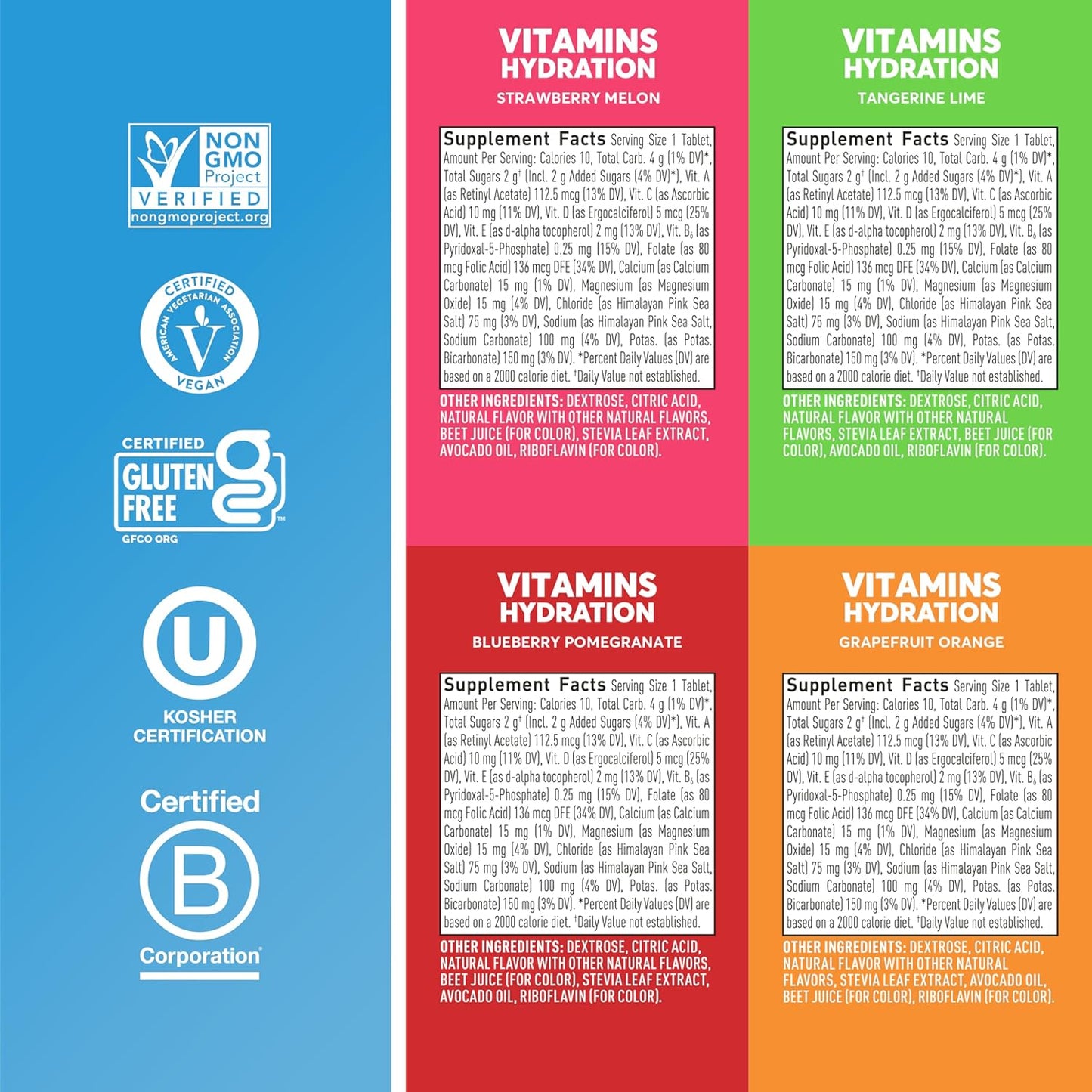 Nuun Hydration Vitamins Electrolyte Tablets, Mixed Fruit Flavor, 5 Essential Electrolytes + Vitamins, Magnesium, Vegan, Non-GMO, 4 Pack (48 Tablets)