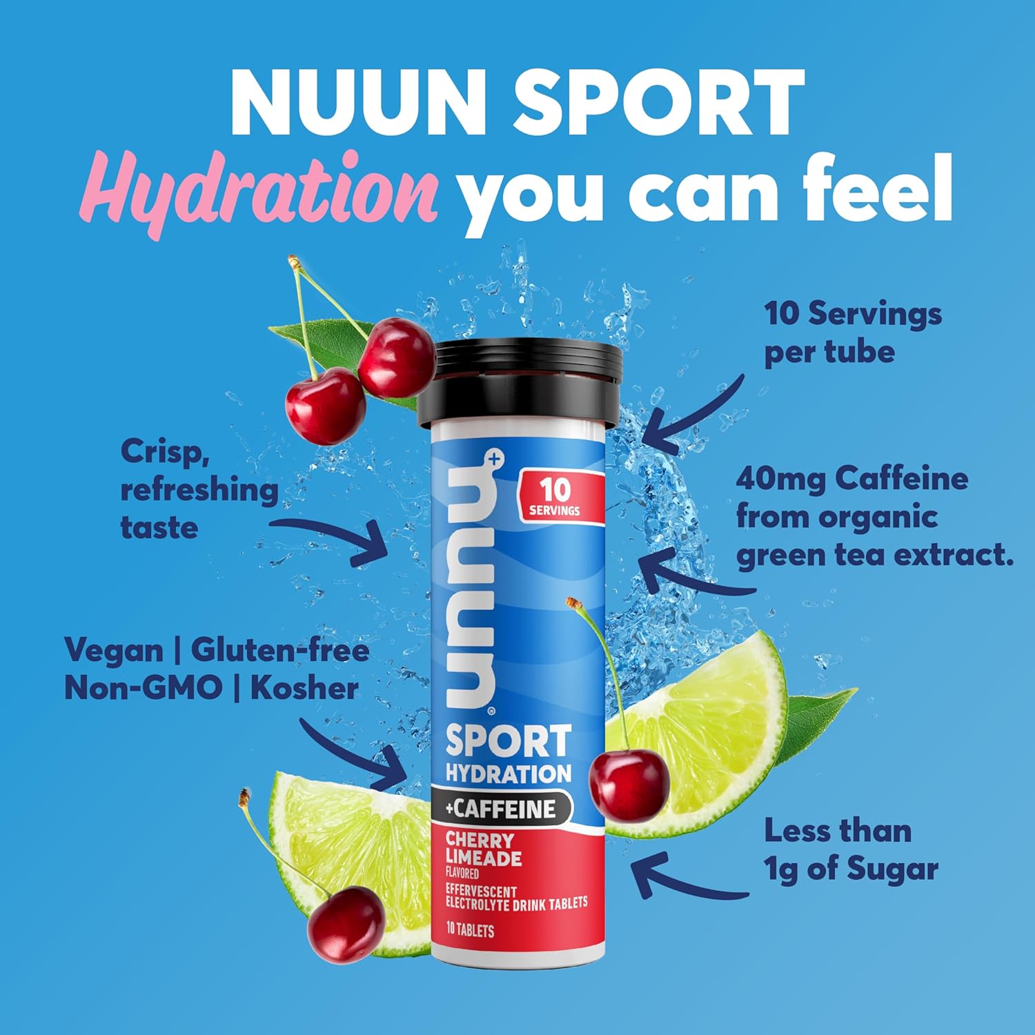 Nuun Sport + Caffeine Electrolyte Tablets - Mixed Flavor Box, Vegan & Non-GMO, 5 Electrolytes for Hydration, Low Sugar Drink Mix, 4 Pack (40 Servings)