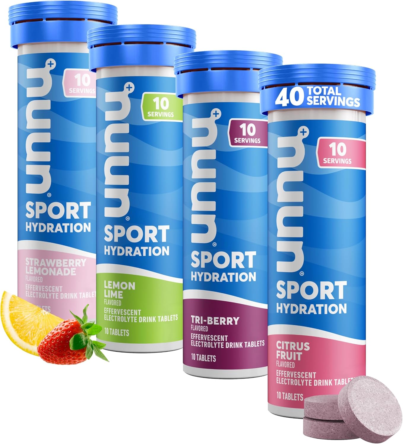 Nuun Sport Electrolyte Tablets, Mixed Flavors, 4 Pack - 40 Servings for Effective Hydration