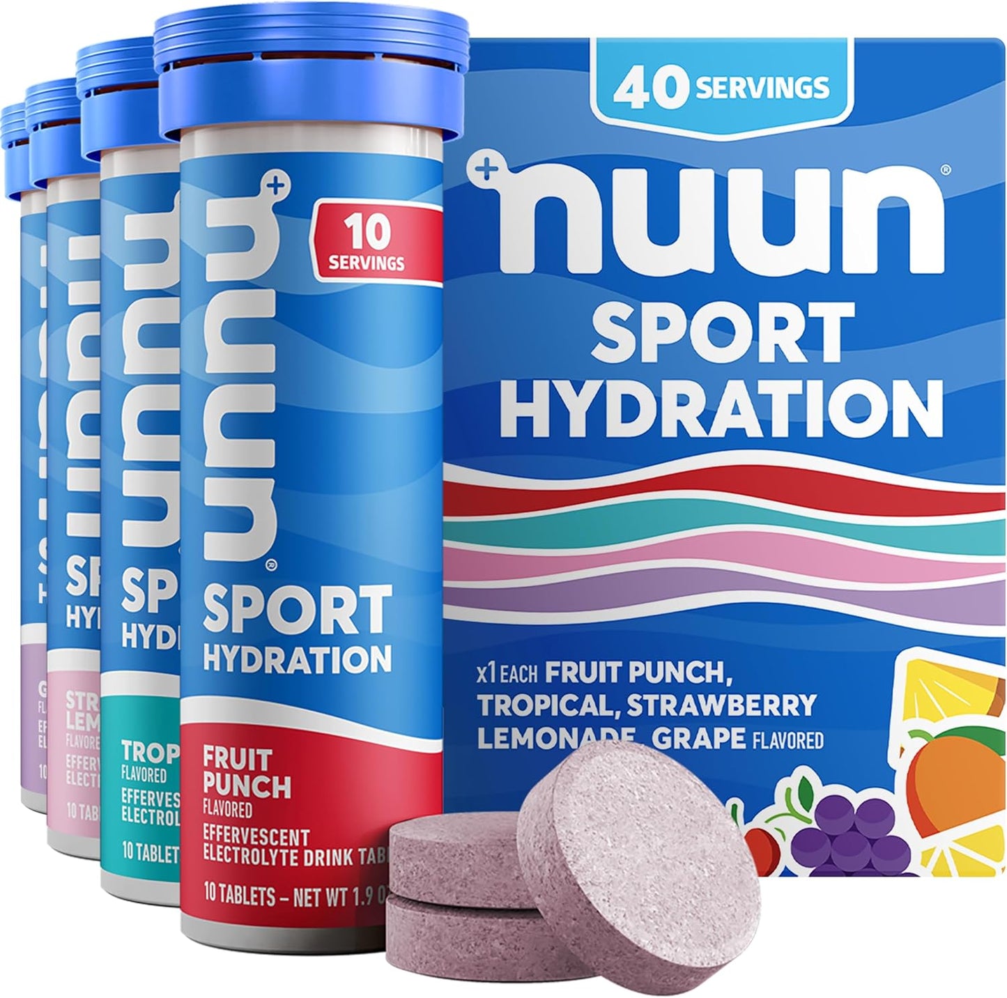 Nuun Sport Electrolyte Tablets Variety Pack - Dissolvable Hydration Drink Mix with 5 Essential Electrolytes, Sugar-Free, Vegan, Non-GMO (40 Servings)