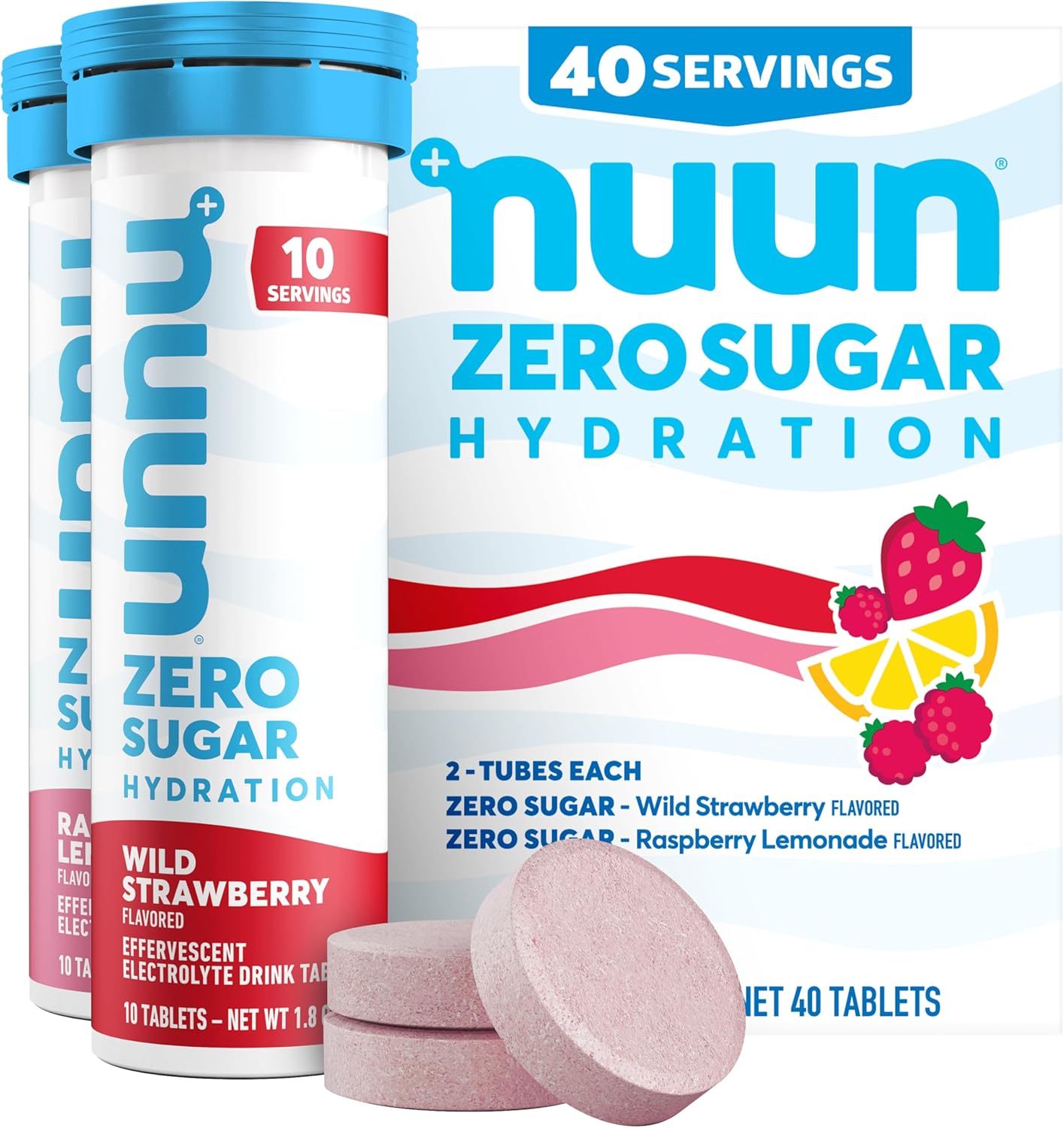 Nuun Zero Sugar Electrolyte Tablets - Mixed Berry Flavor, Gluten-Free, Vegan, Magnesium, Calcium, Potassium, Chloride, Sodium - 4 Pack (40 Servings)