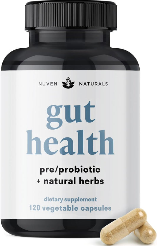 Nuven Naturals All-in-One Gut Health Formula with Probiotics, Prebiotics, and Digestion-Supporting Herbs