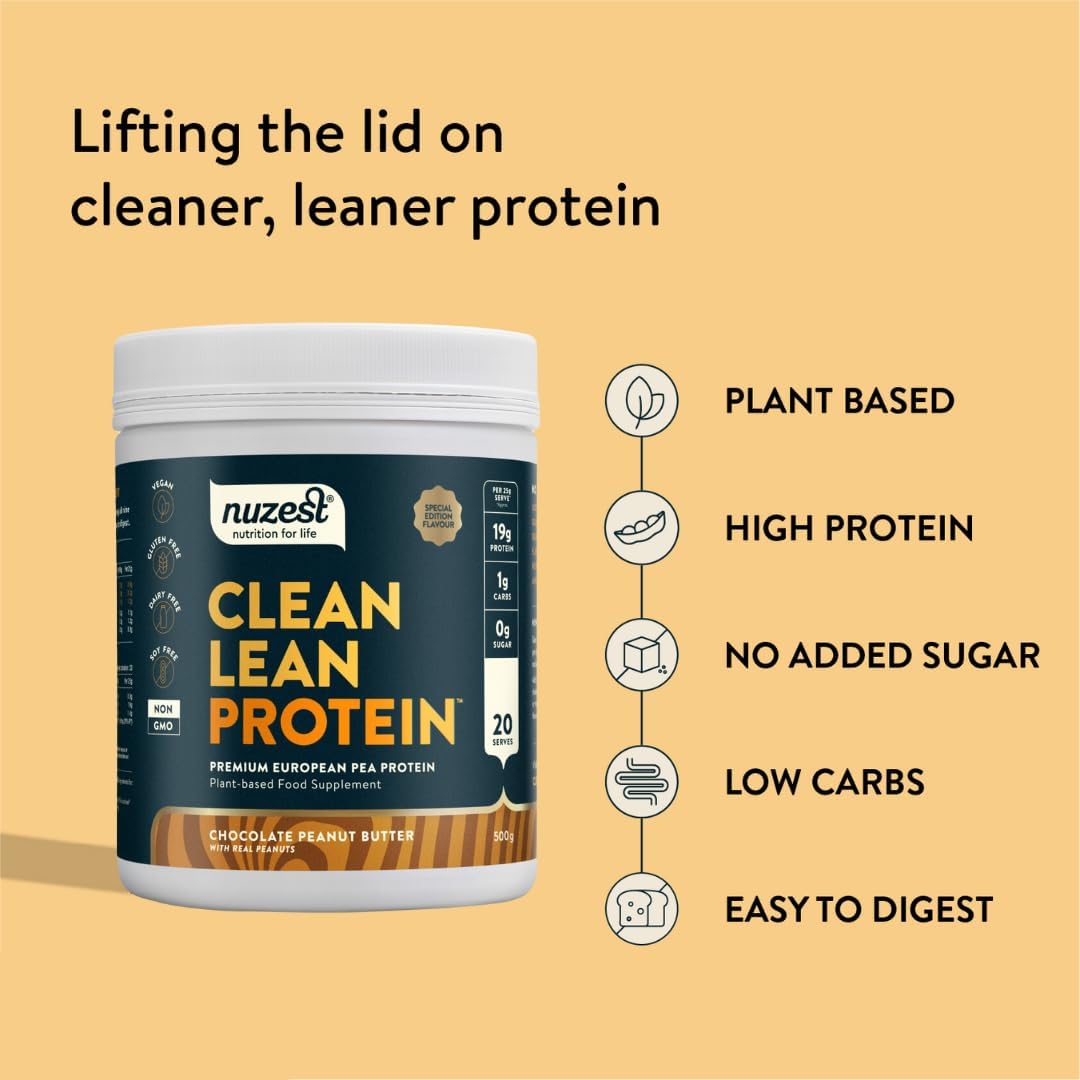 Nuzest Clean Lean Protein Powder - Premium Vegan Plant Based Shake, Chocolate Peanut Butter Flavor, 20 Servings, 1.1 lb - Dairy Free, Gluten Free, GMO Free