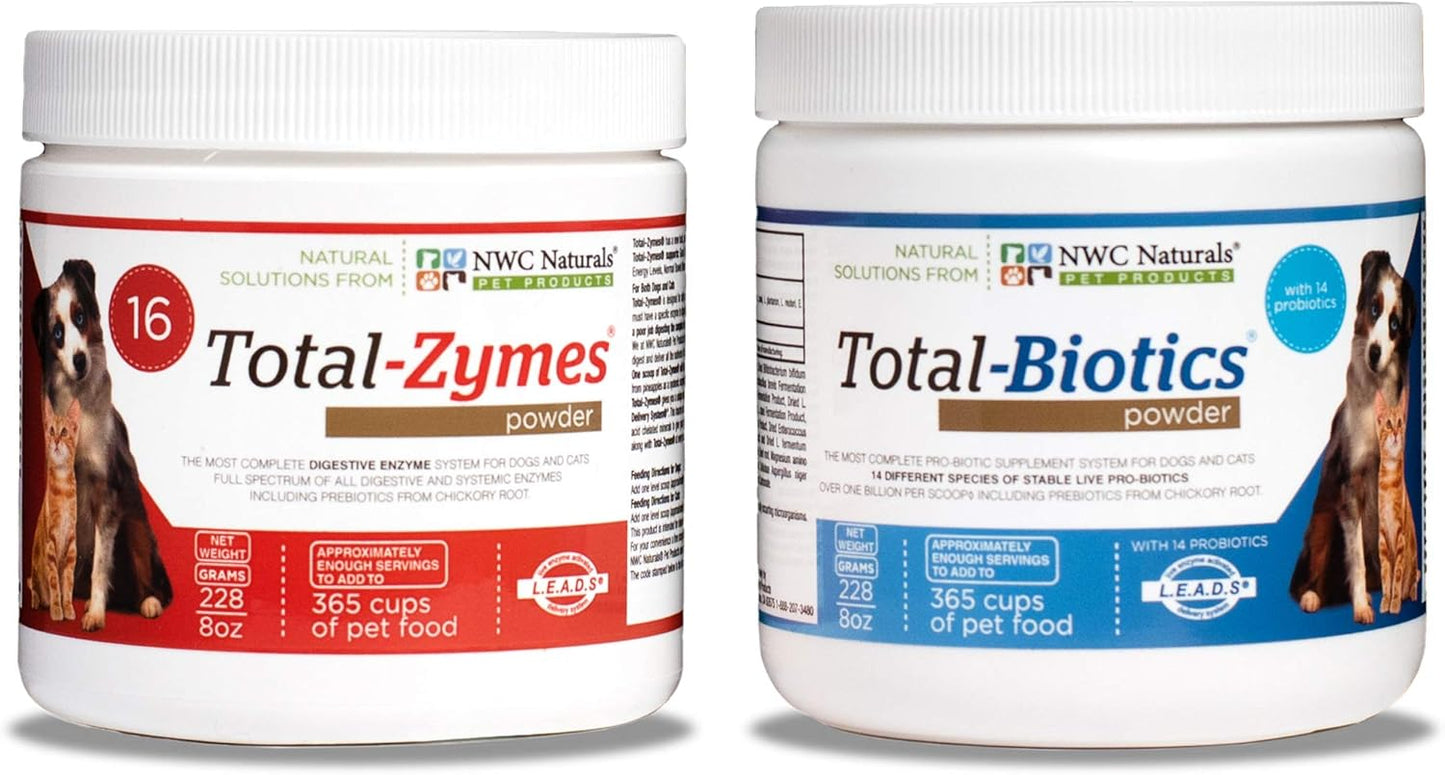 NWC Naturals Twin Pack: Total-Zymes and Total-Biotics Probiotics and Digestive Enzymes for Dogs and Cats - 8-Ounce each
