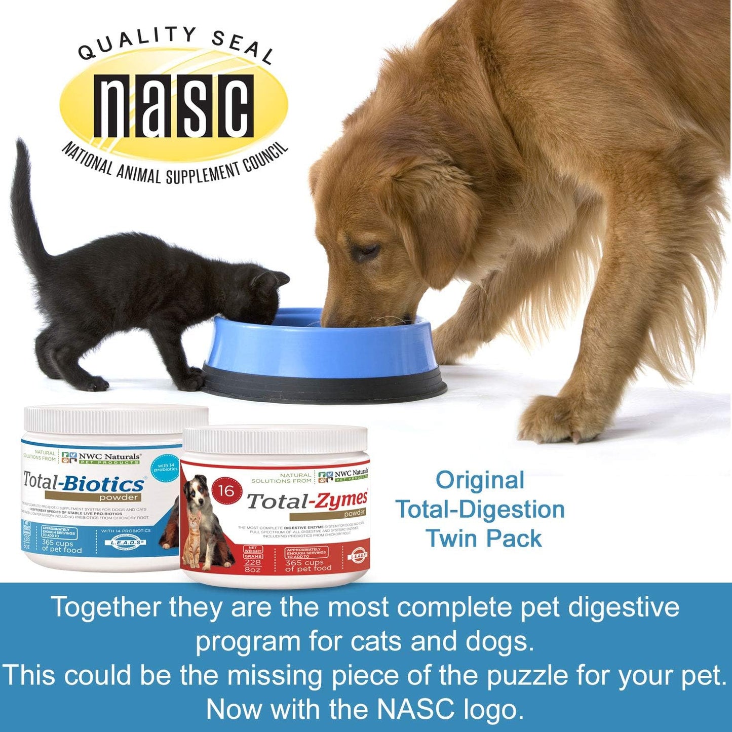 NWC Naturals Twin Pack: Total-Zymes and Total-Biotics Probiotics and Digestive Enzymes for Dogs and Cats - 8-Ounce each