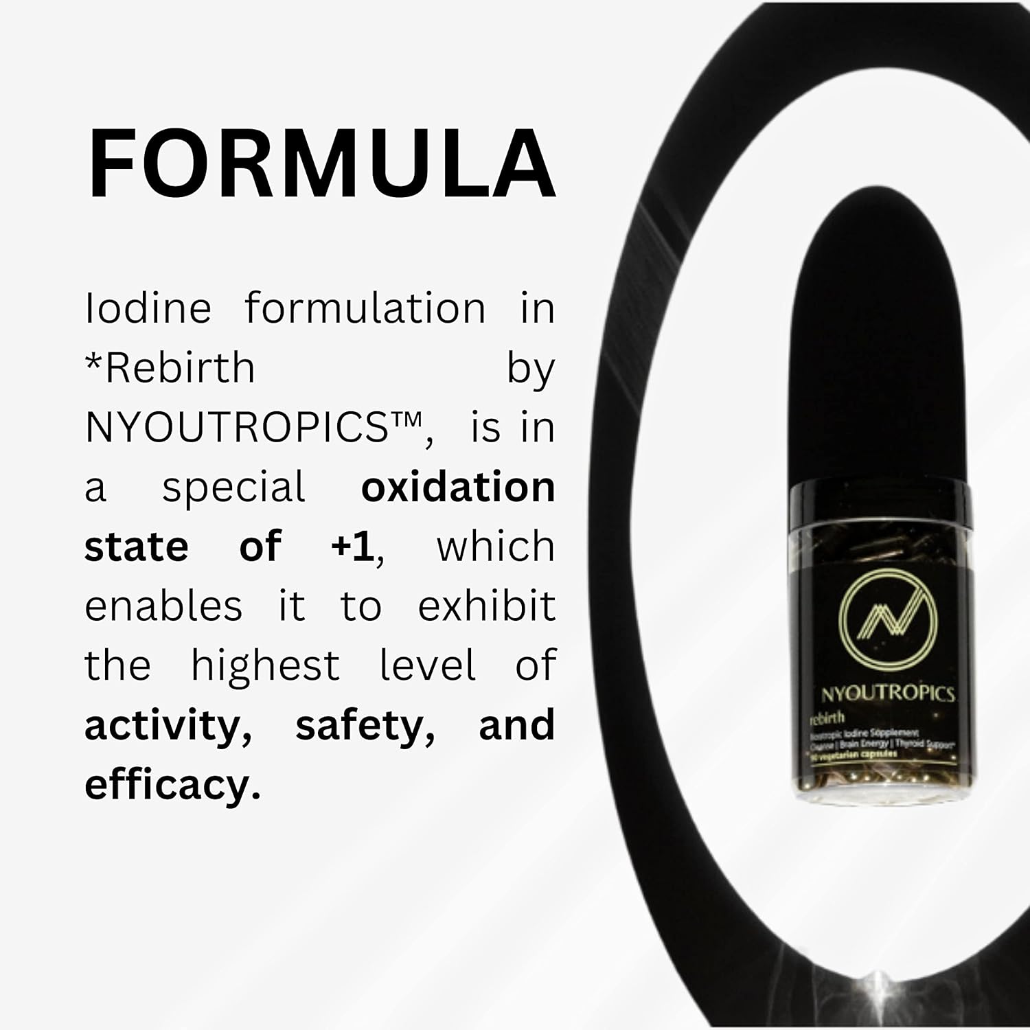 NYOUTROPICS Rebirth Nootropic Iodine Supplement - 180 Vegan Capsules for Brain and Thyroid Support, Non-Accumulating Monovalent Iodine