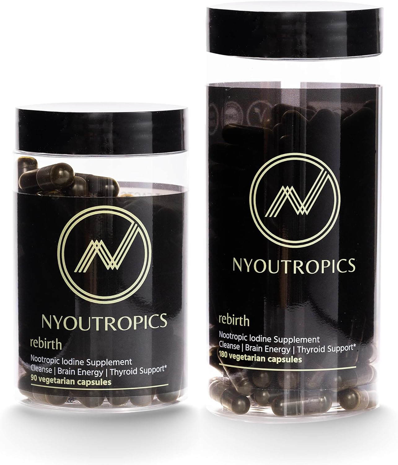 NYOUTROPICS Rebirth Nootropic Iodine Supplement - 180 Vegan Capsules for Brain and Thyroid Support, Non-Accumulating Monovalent Iodine