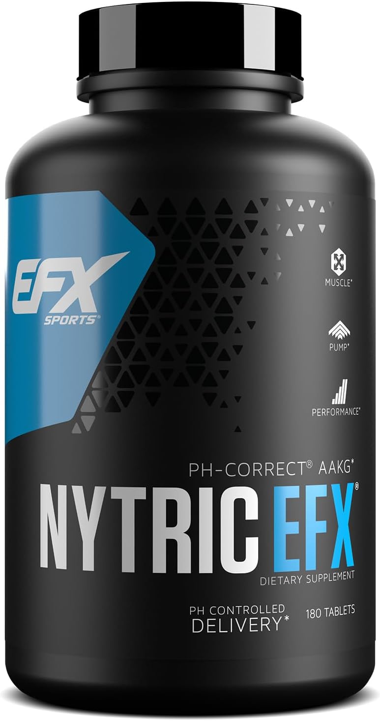 Nytric EFX Pre-Workout Pills | pH Balanced AAKG Arginine & Citrulline | Enhanced Muscle Pumps | 60 Servings, 180 Tablets