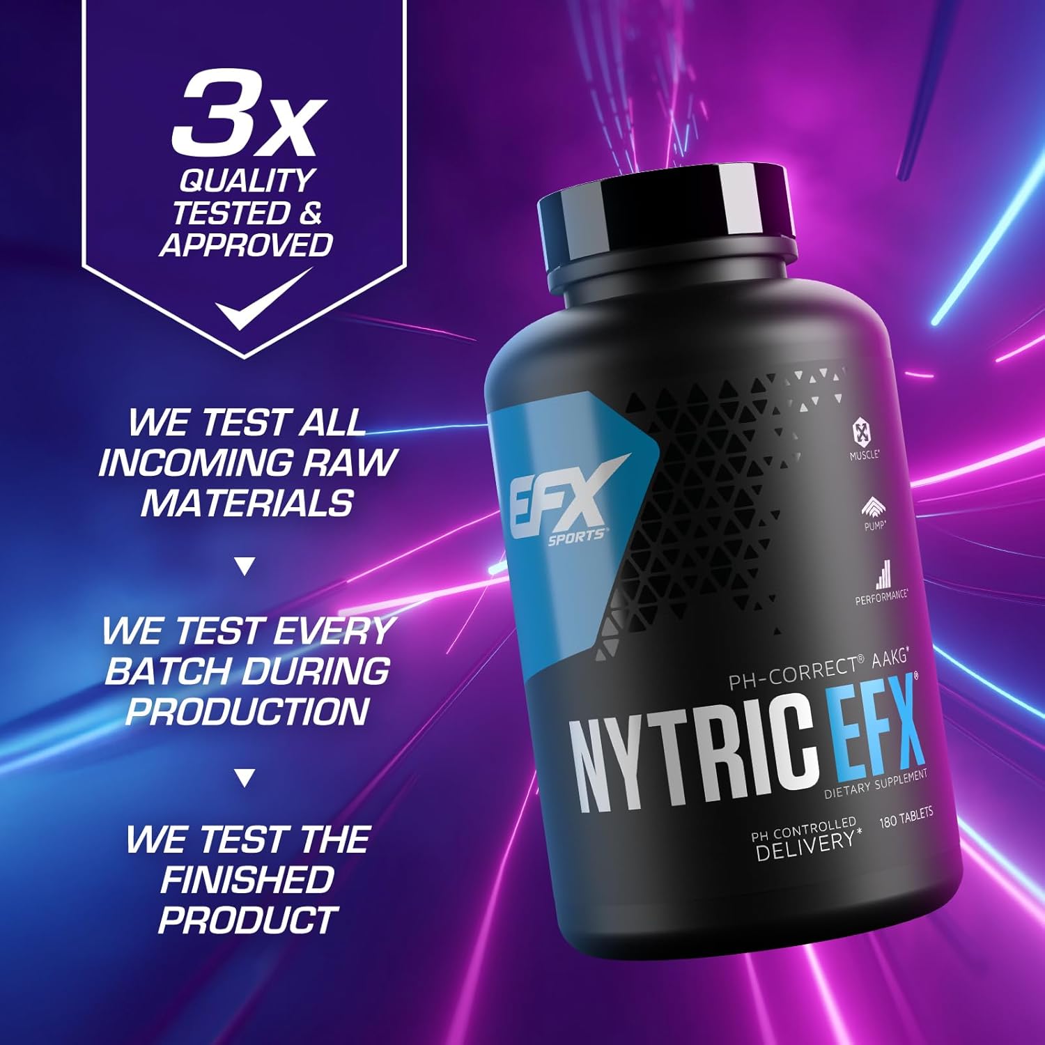 Nytric EFX Pre-Workout Pills | pH Balanced AAKG Arginine & Citrulline | Enhanced Muscle Pumps | 60 Servings, 180 Tablets