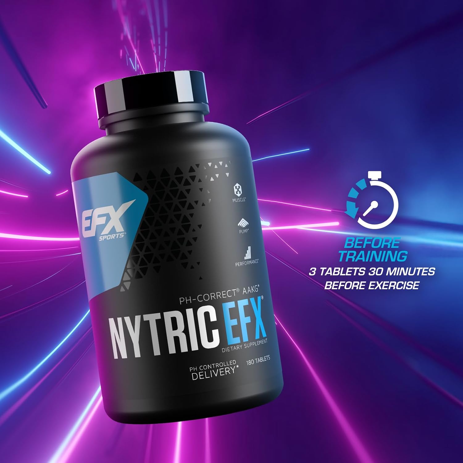 Nytric EFX Pre-Workout Pills | pH Balanced AAKG Arginine & Citrulline | Enhanced Muscle Pumps | 60 Servings, 180 Tablets