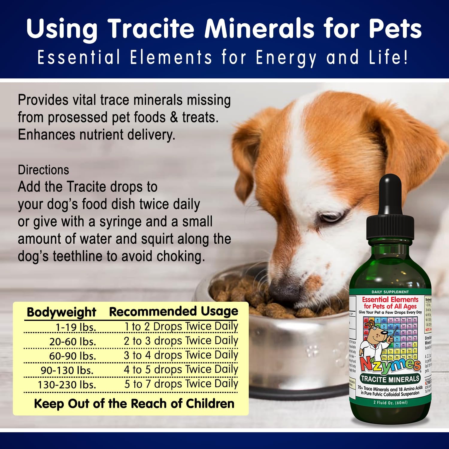 Nzymes® Tracite Mineral Drops for Pets - Fulvic & Humic Acid, Iron Trace Minerals, Amino Acids for Energy & Health - USA Made