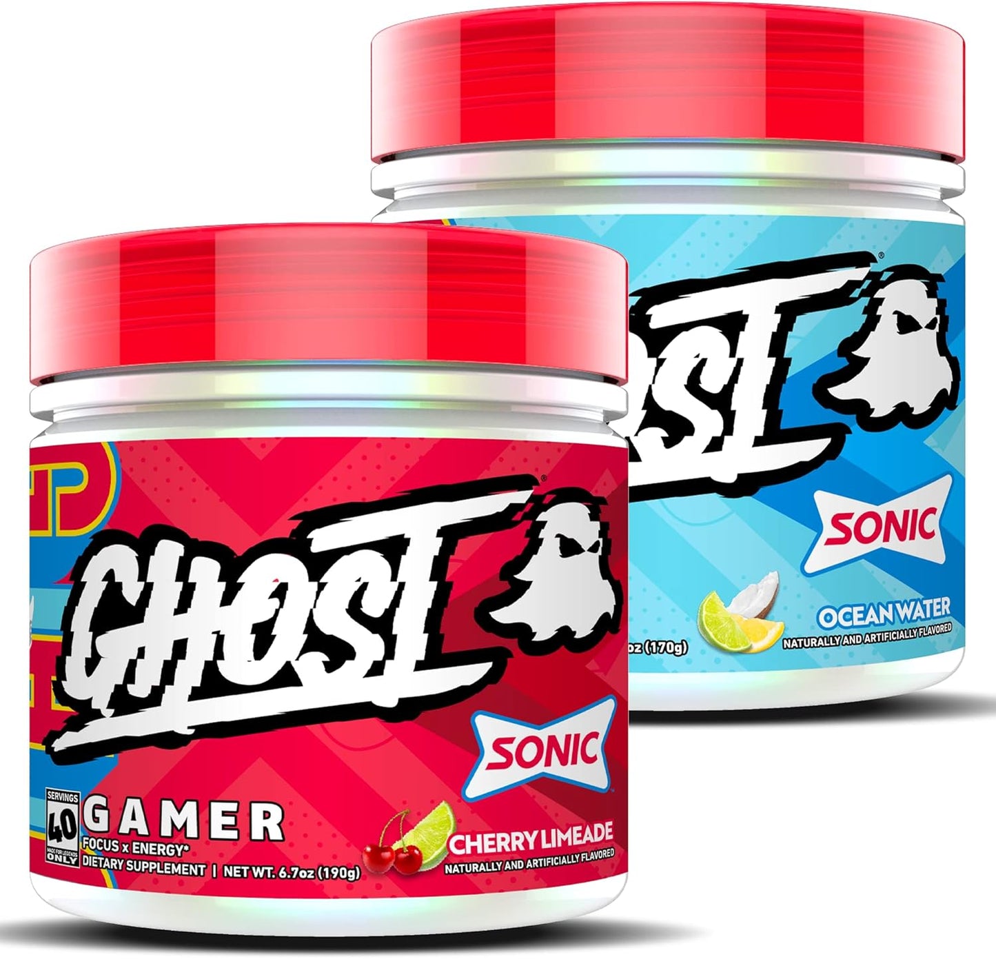 Ocean Water & Cherry Limeade GHOST Gamer Sonic Bundle for Energy and Focus Support Formula