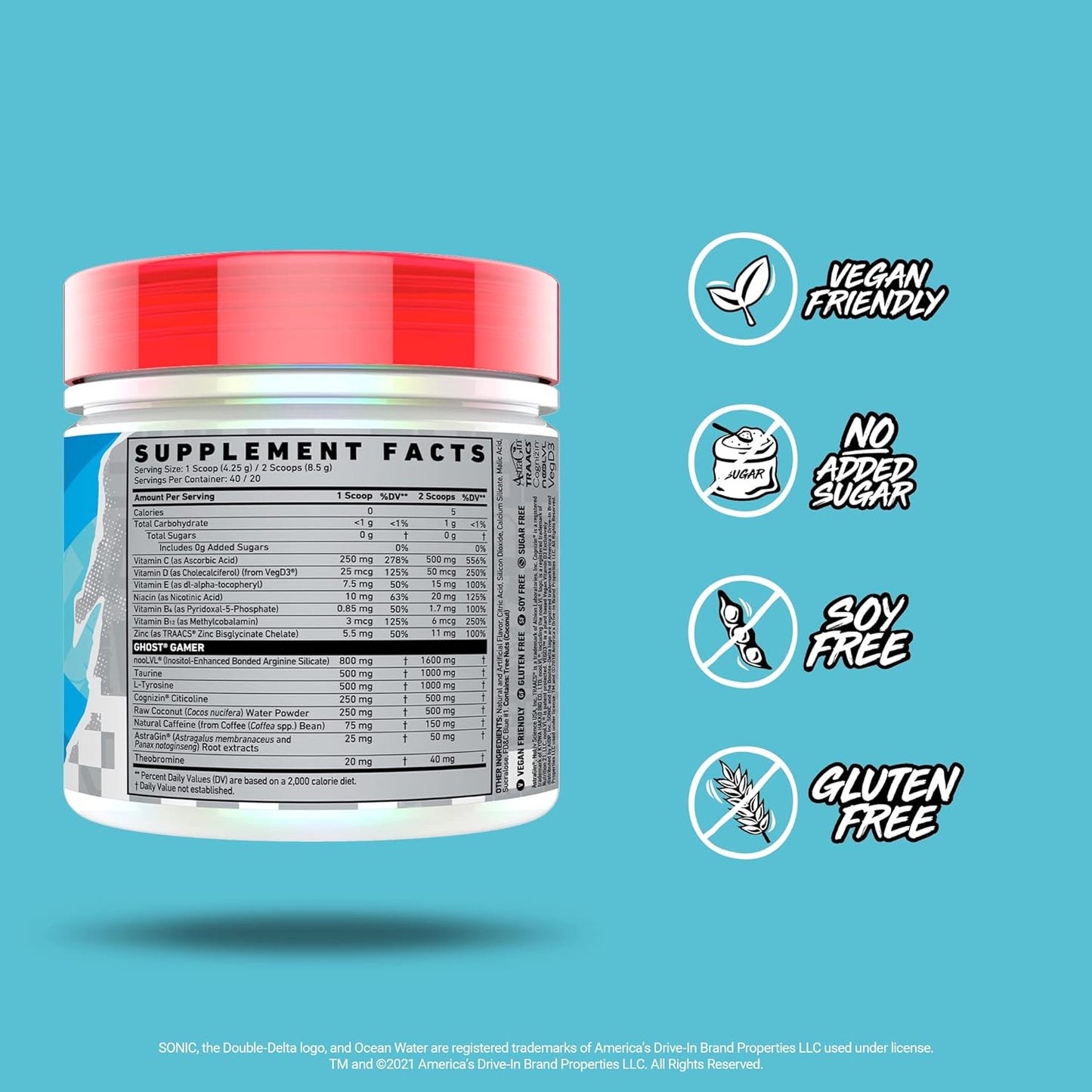 Ocean Water & Cherry Limeade GHOST Gamer Sonic Bundle for Energy and Focus Support Formula