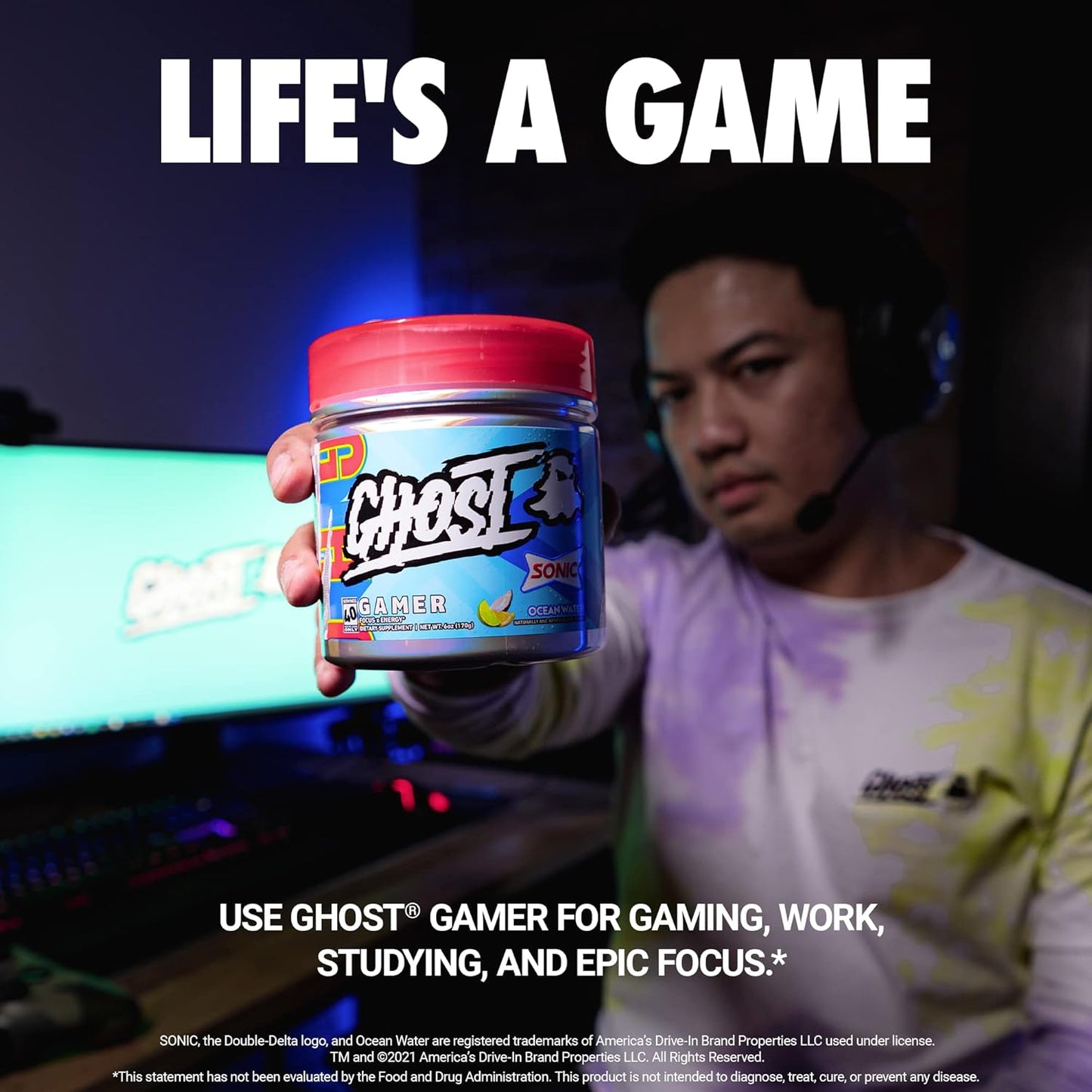 Ocean Water & Cherry Limeade GHOST Gamer Sonic Bundle for Energy and Focus Support Formula